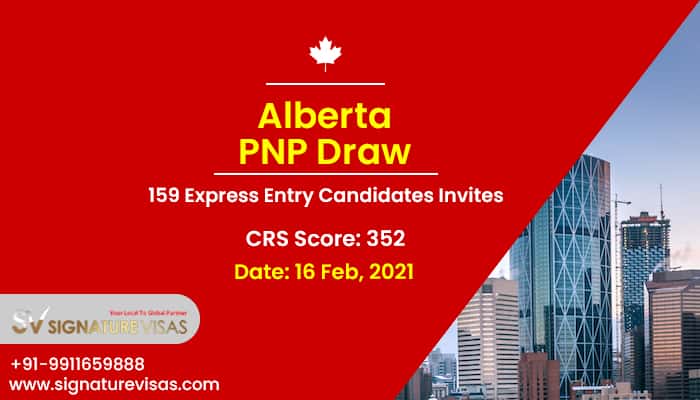 Alberta PNP latest draw on 16 Feb invited 159 applicants